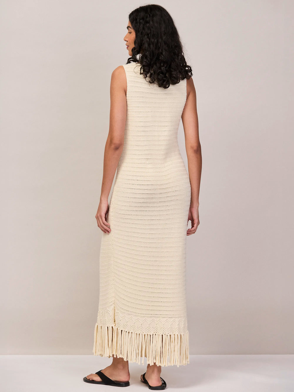 Cream Knit Fringe Hem Dress Ro&Zo Cream Knit Fringe Hem Dress Ro&Zo