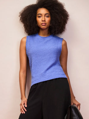 Blue Textured Knit Tank Top