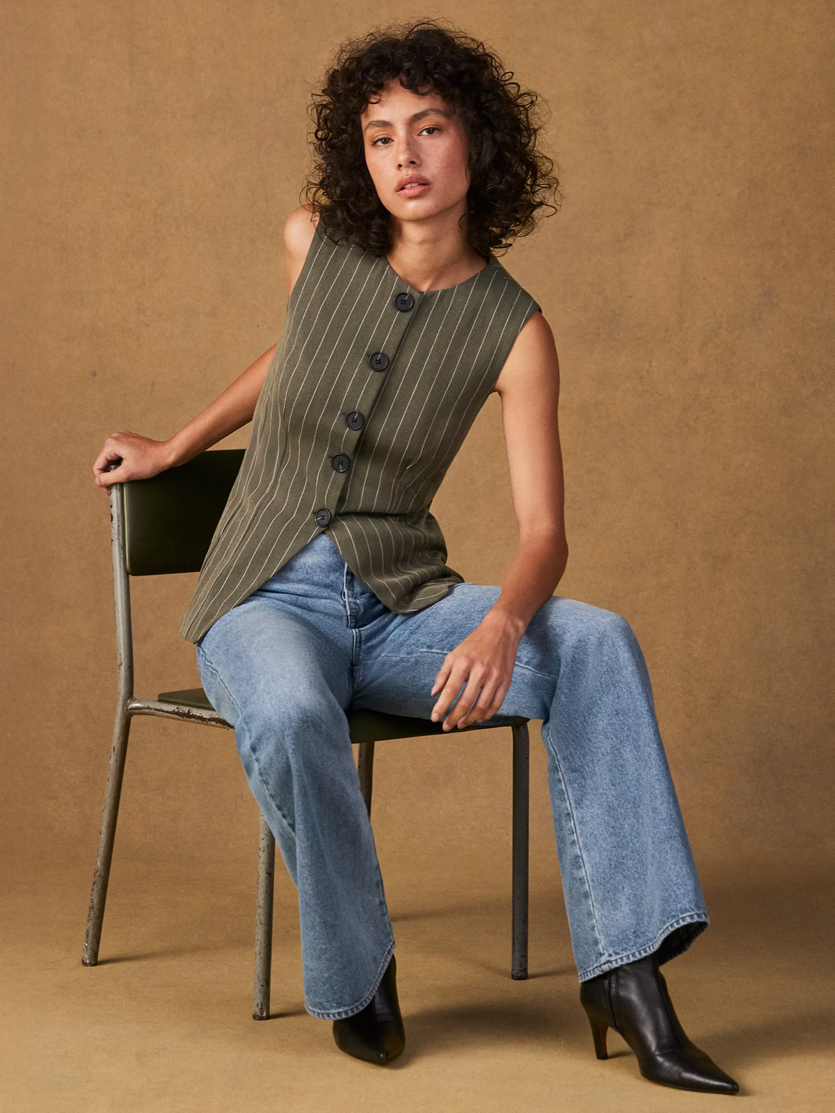 Olive Pinstripe Waistcoat