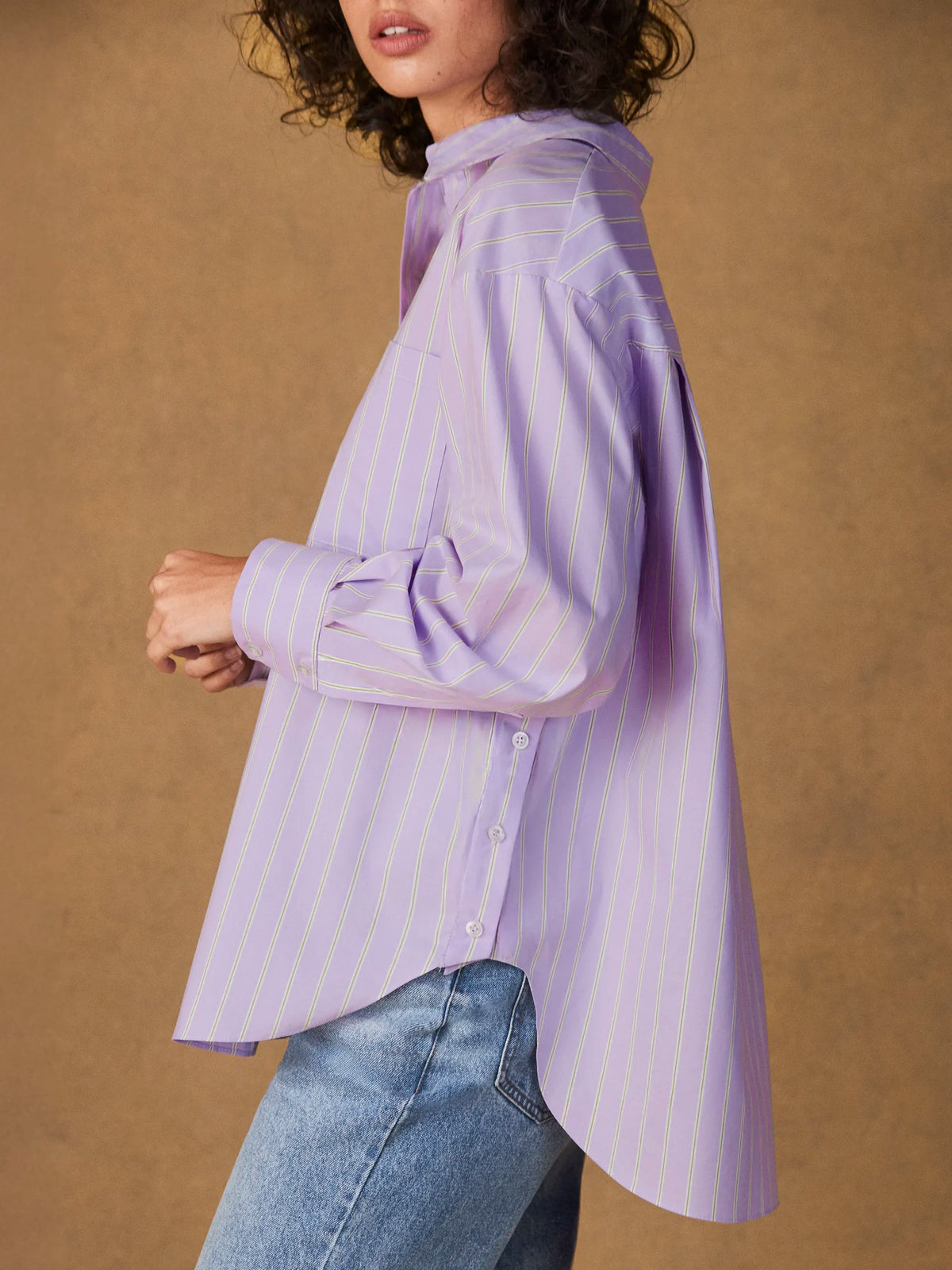 Lilac Stripe Button Side Detail Shirt