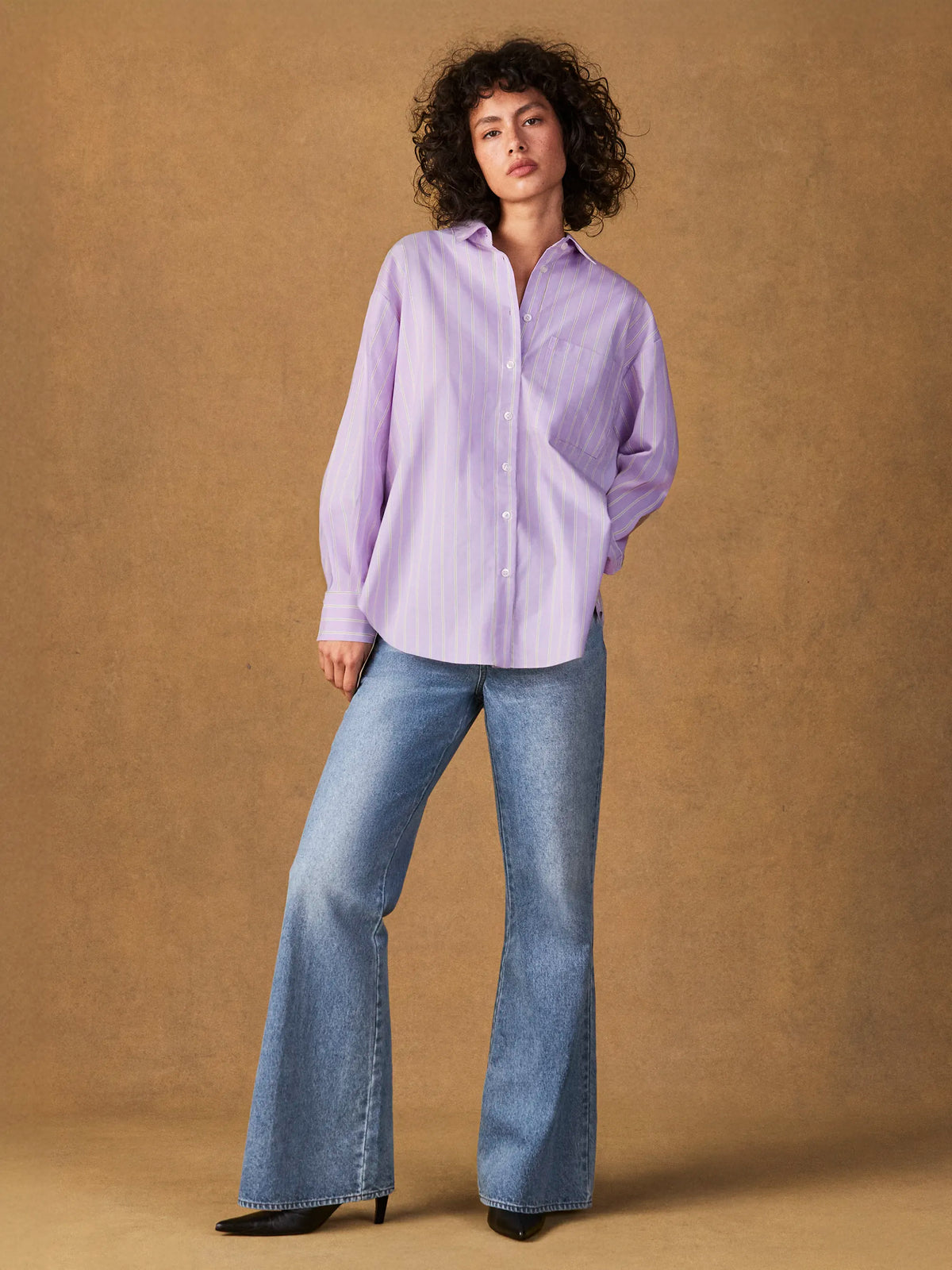 Lilac Stripe Button Side Detail Shirt