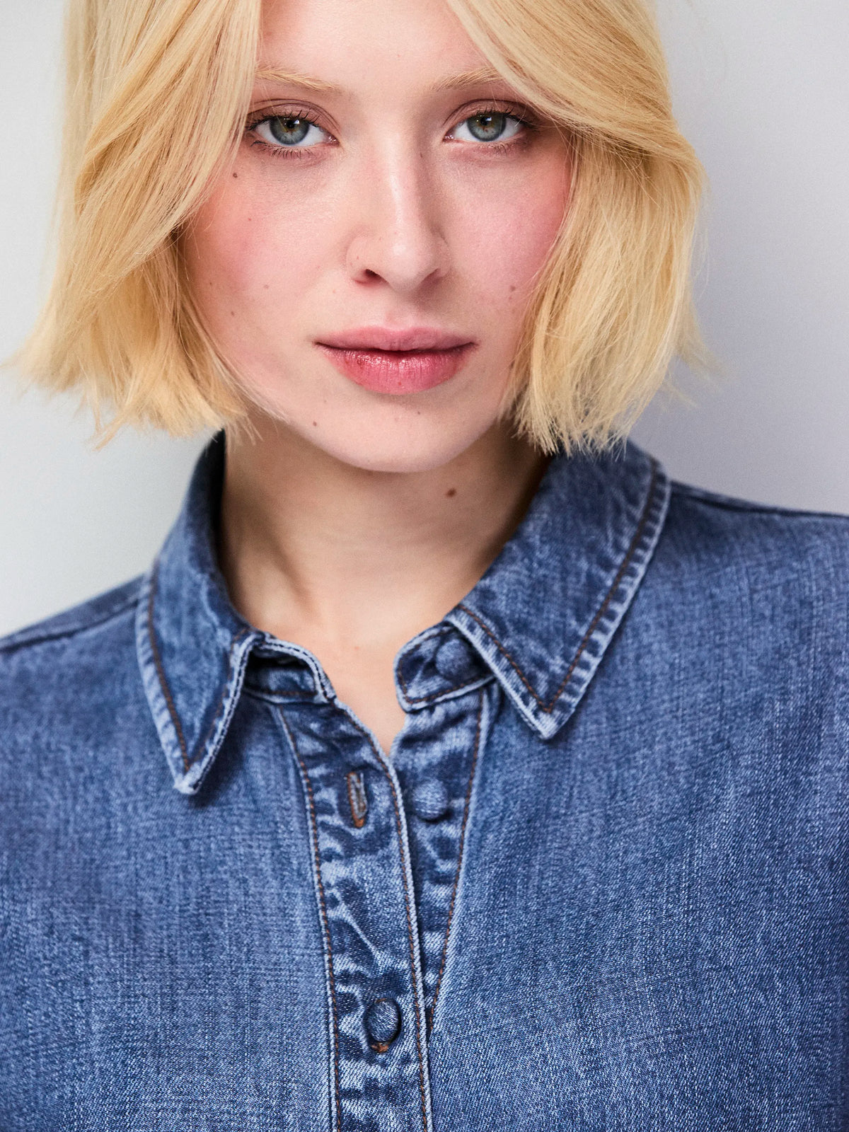 Blue Lyocell Denim Cropped Shirt