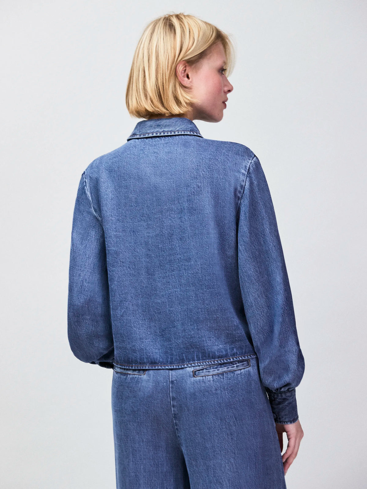 Blue Lyocell Denim Cropped Shirt