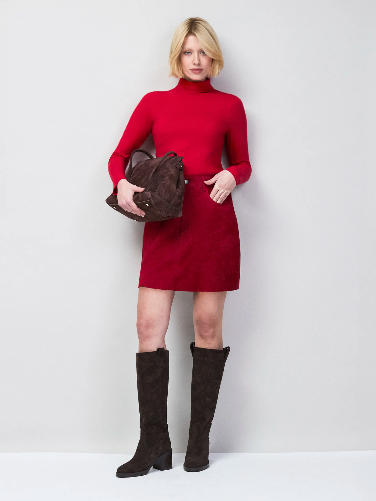 Red Suede Mini Skirt