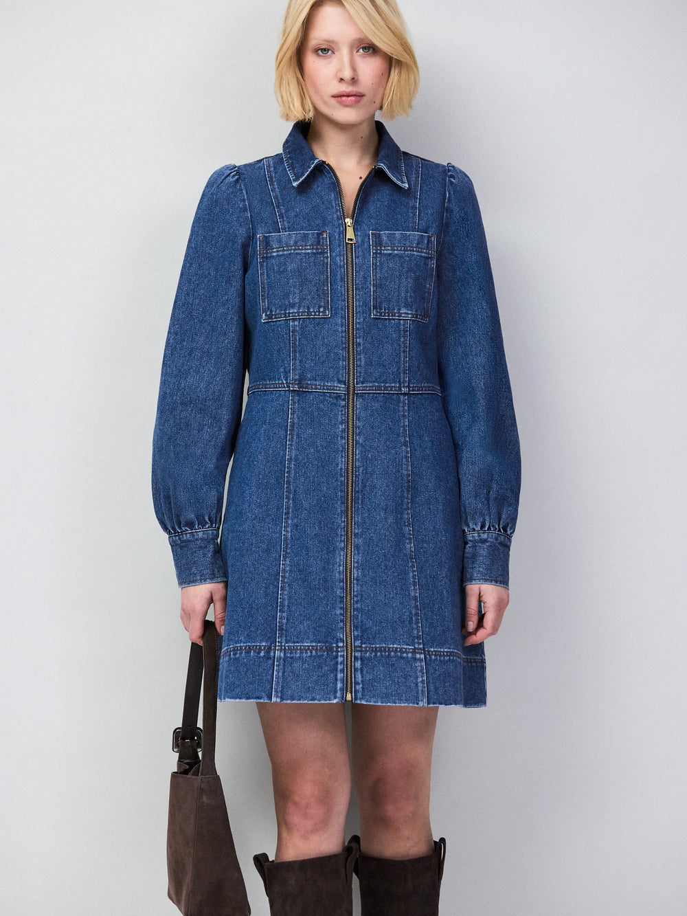 ro&zo denim dress Blue V-Neck Denim Maxi Dress Ro&Zo