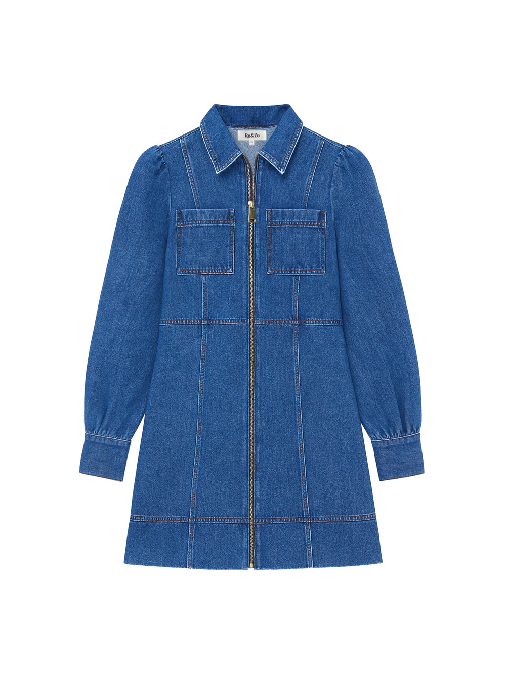 ro&zo denim dress Puff-Sleeve Denim Midaxi Dress Ro&Zo