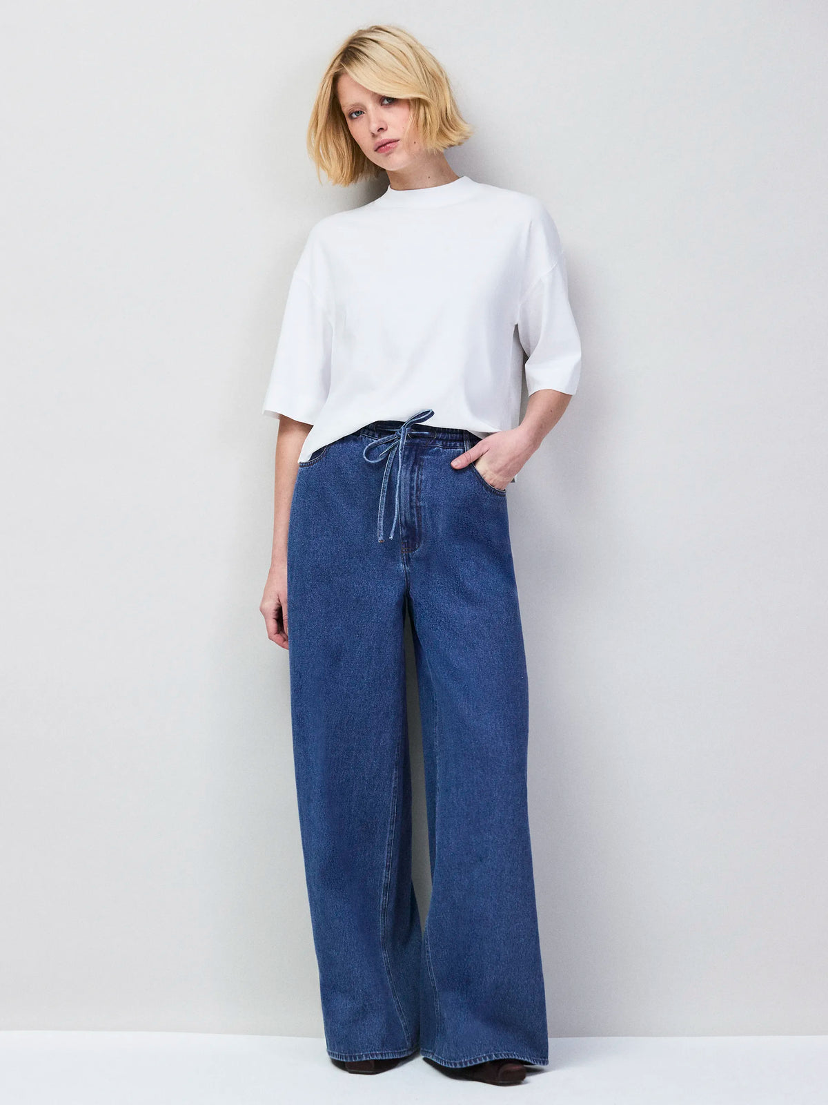 White Mock Neck Cotton T-Shirt