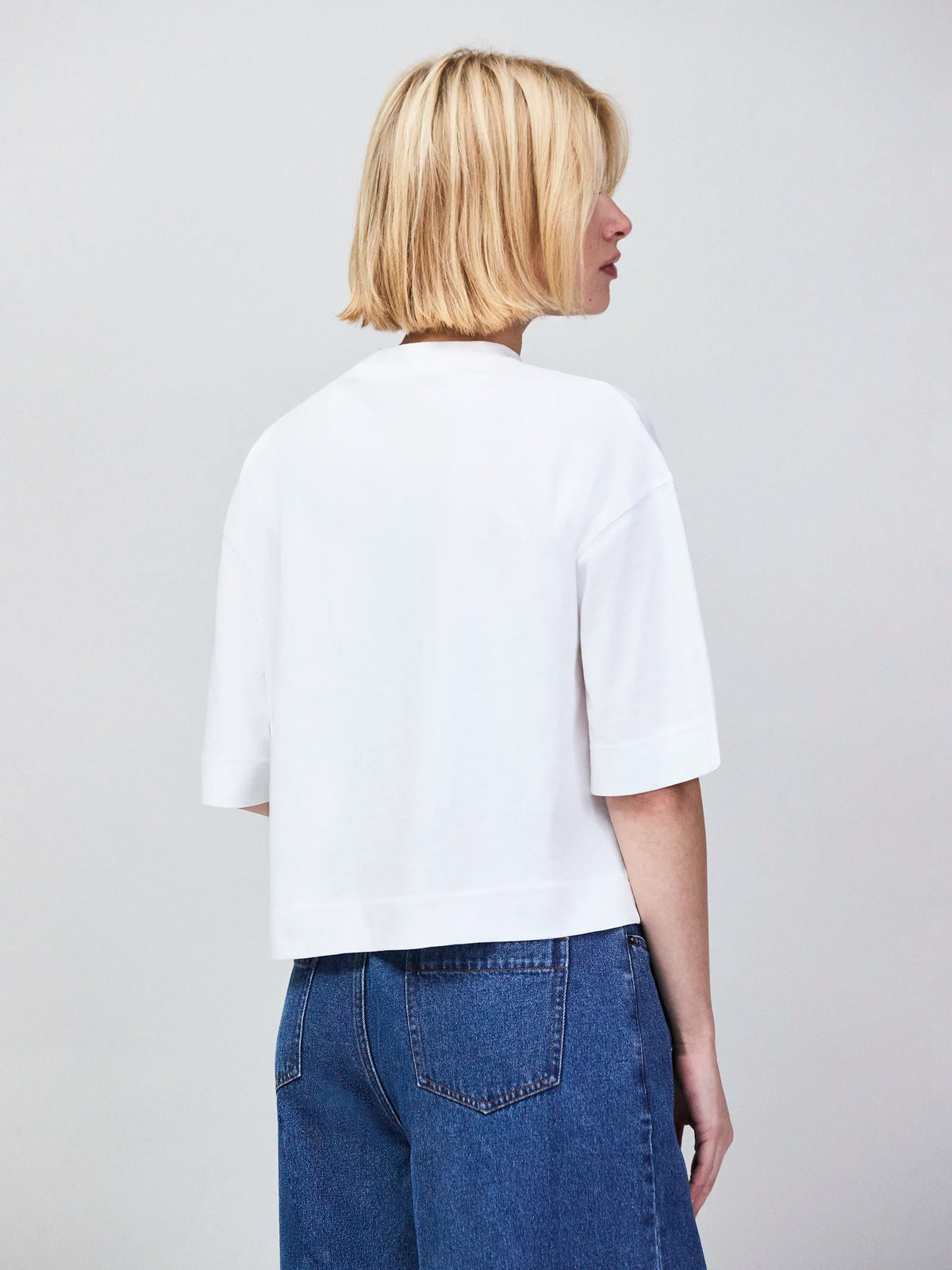 White Mock Neck Cotton T-Shirt