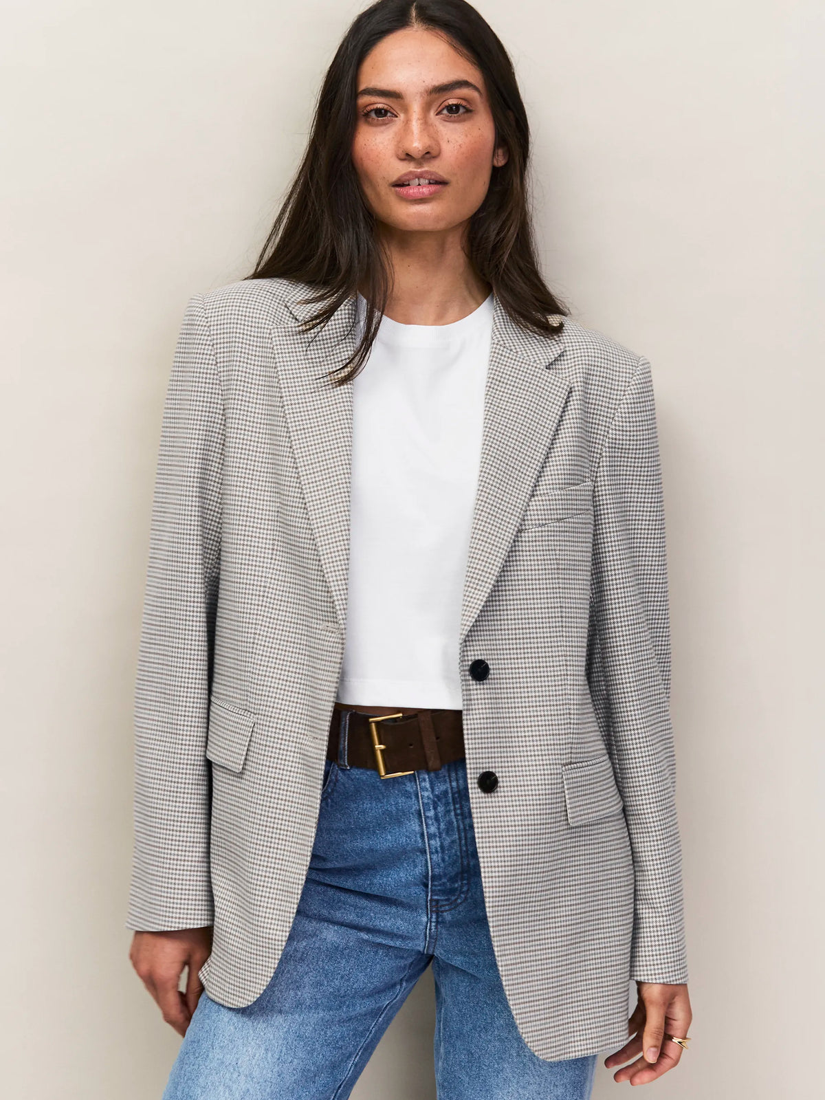 Neutral Check Oversized Blazer