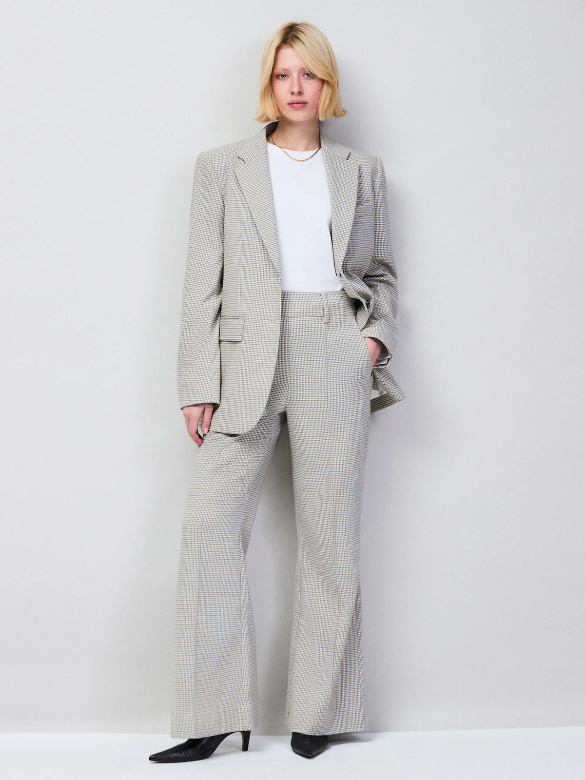 Neutral Check Kick Flare Trousers