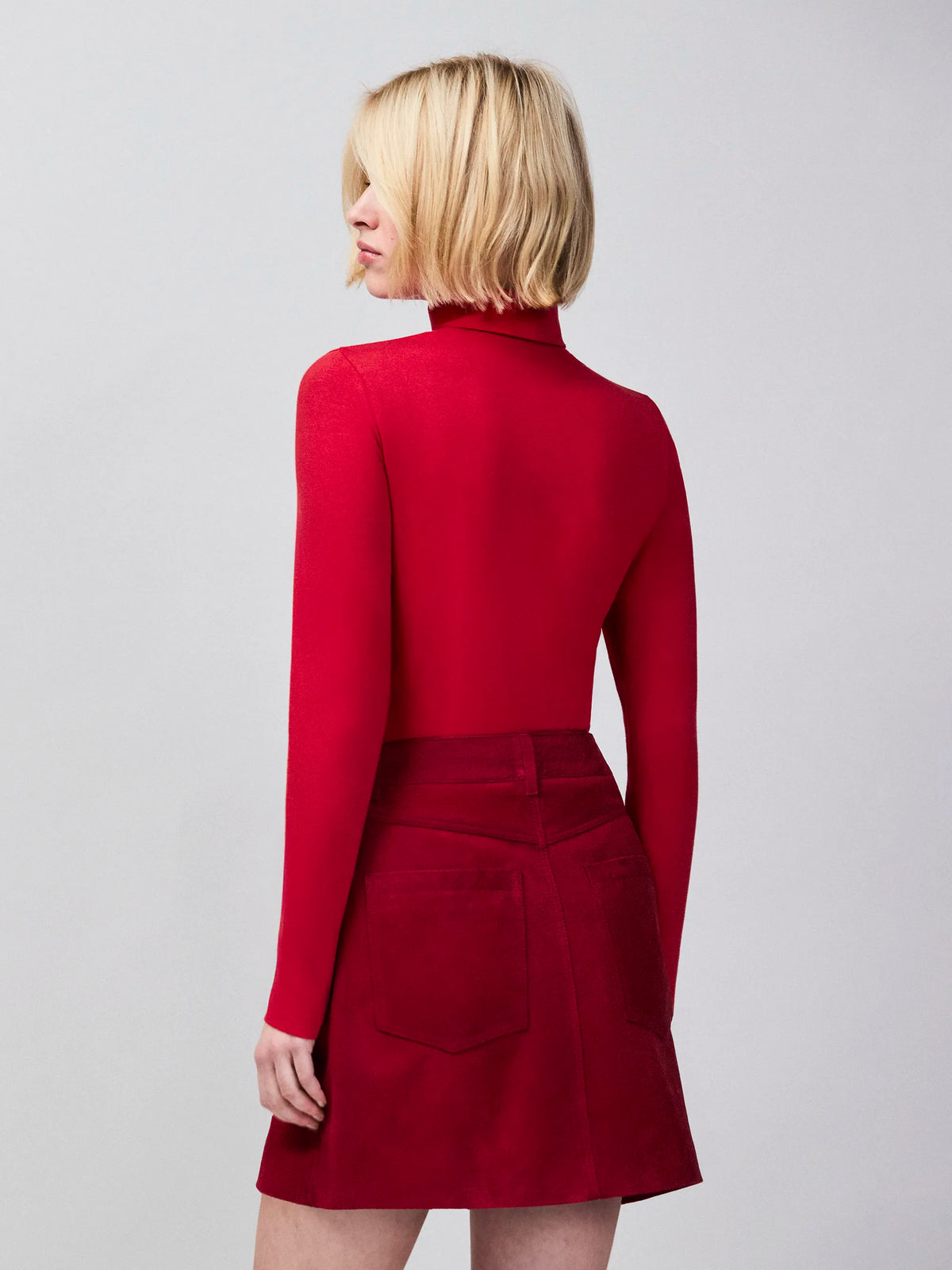 Red Cotton Blend Roll Neck Top