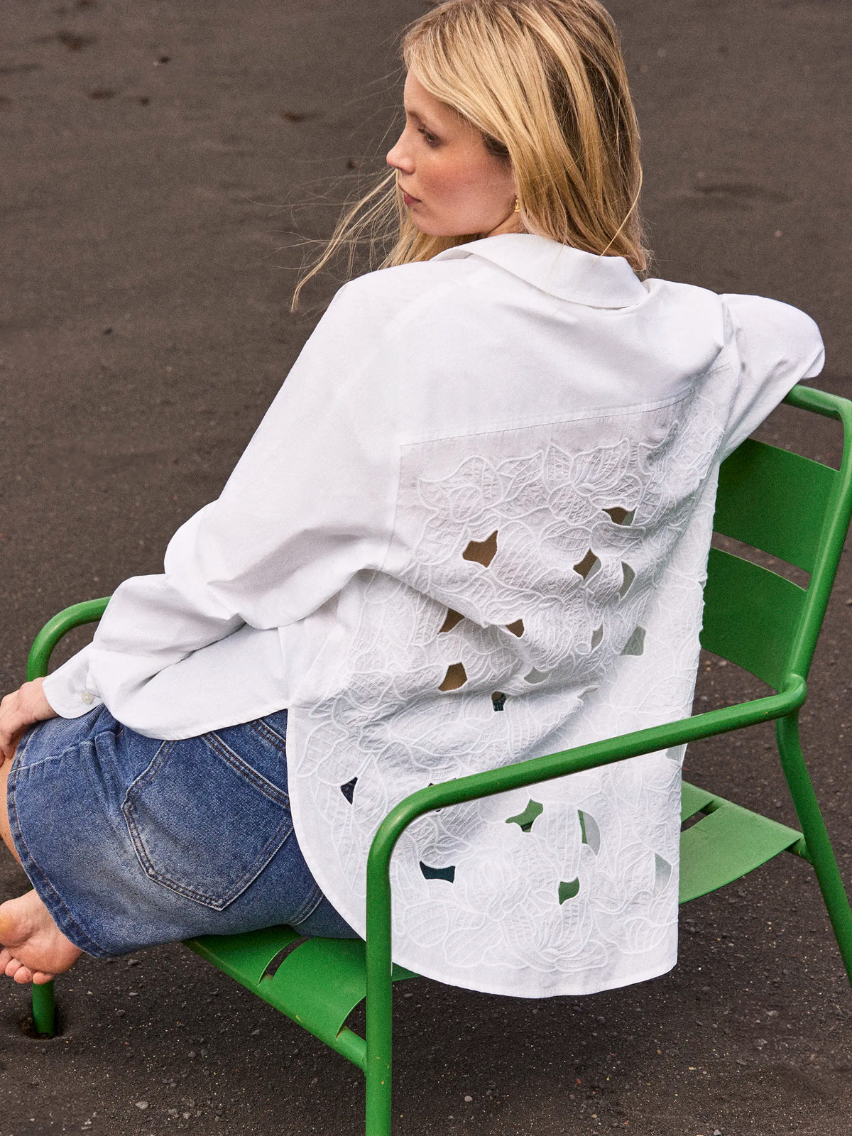 White shirt with cutwork embroidered back detail