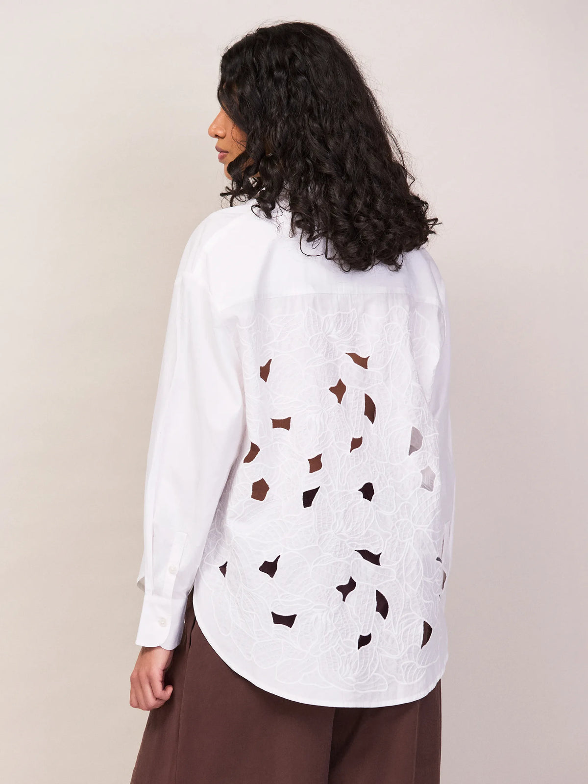 White Cutwork Embroidered Back Shirt