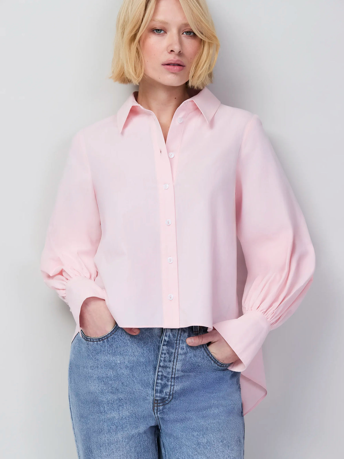 Petite Pink Hi-Lo Hem Shirt