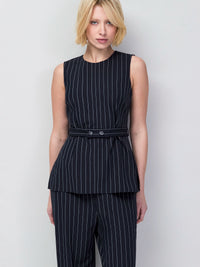 Navy Pinstripe Tailored Long Line Top