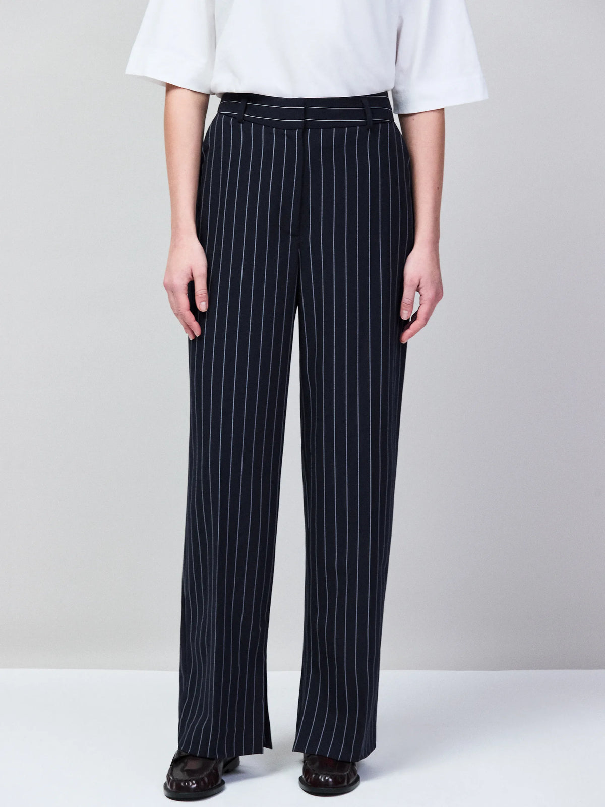 Petite Navy Pinstripe Tailored Trousers