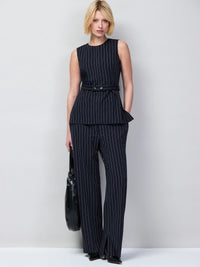Petite Navy Pinstripe Tailored Long Line Top