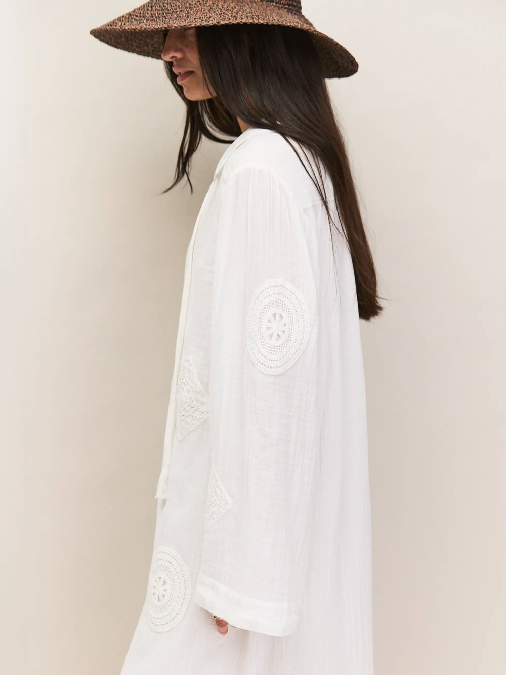 Ivory Cheesecloth Patchwork Kaftan Dress Ro&Zo Ivory Cheesecloth Patchwork Kaftan Dress Ro&Zo