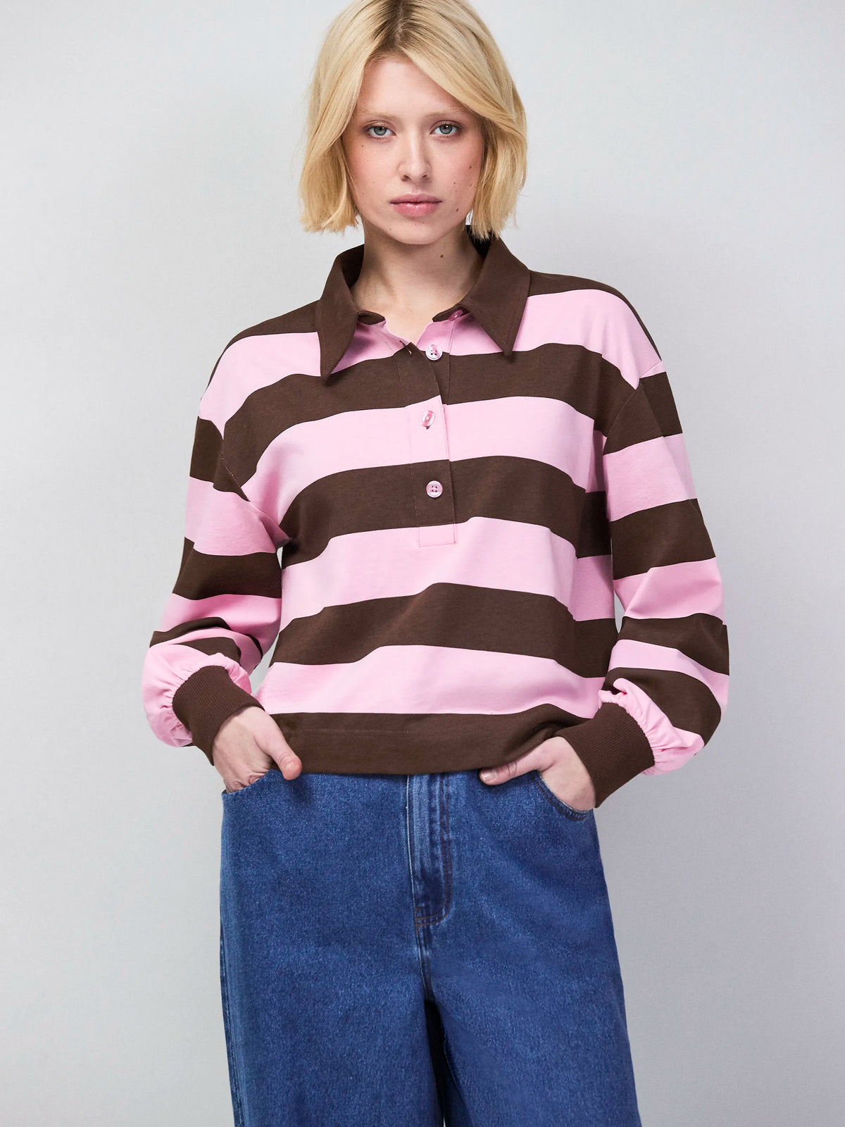 Pink And Brown Stripe Cotton Polo Shirt