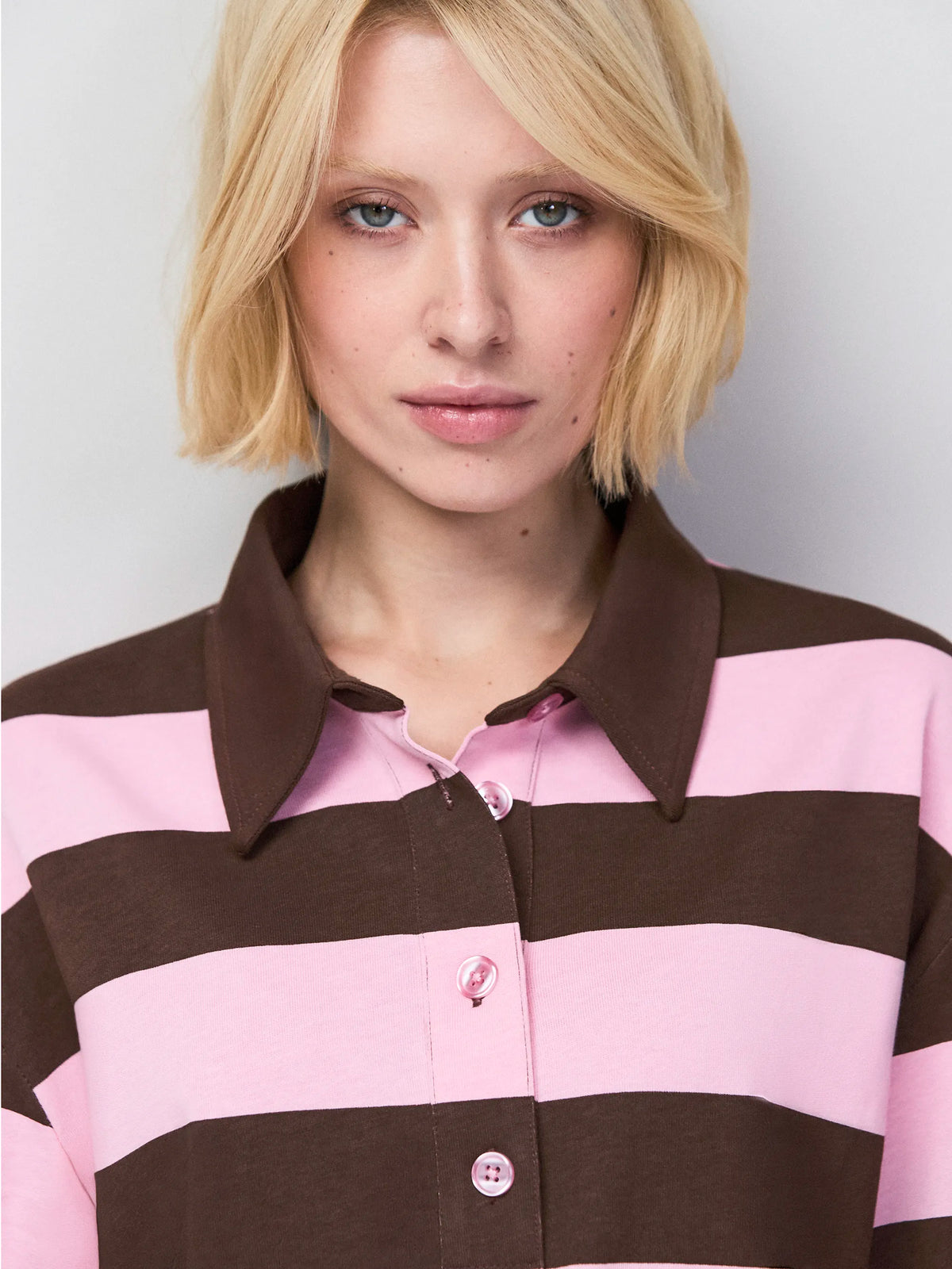 Pink And Brown Stripe Cotton Polo Shirt