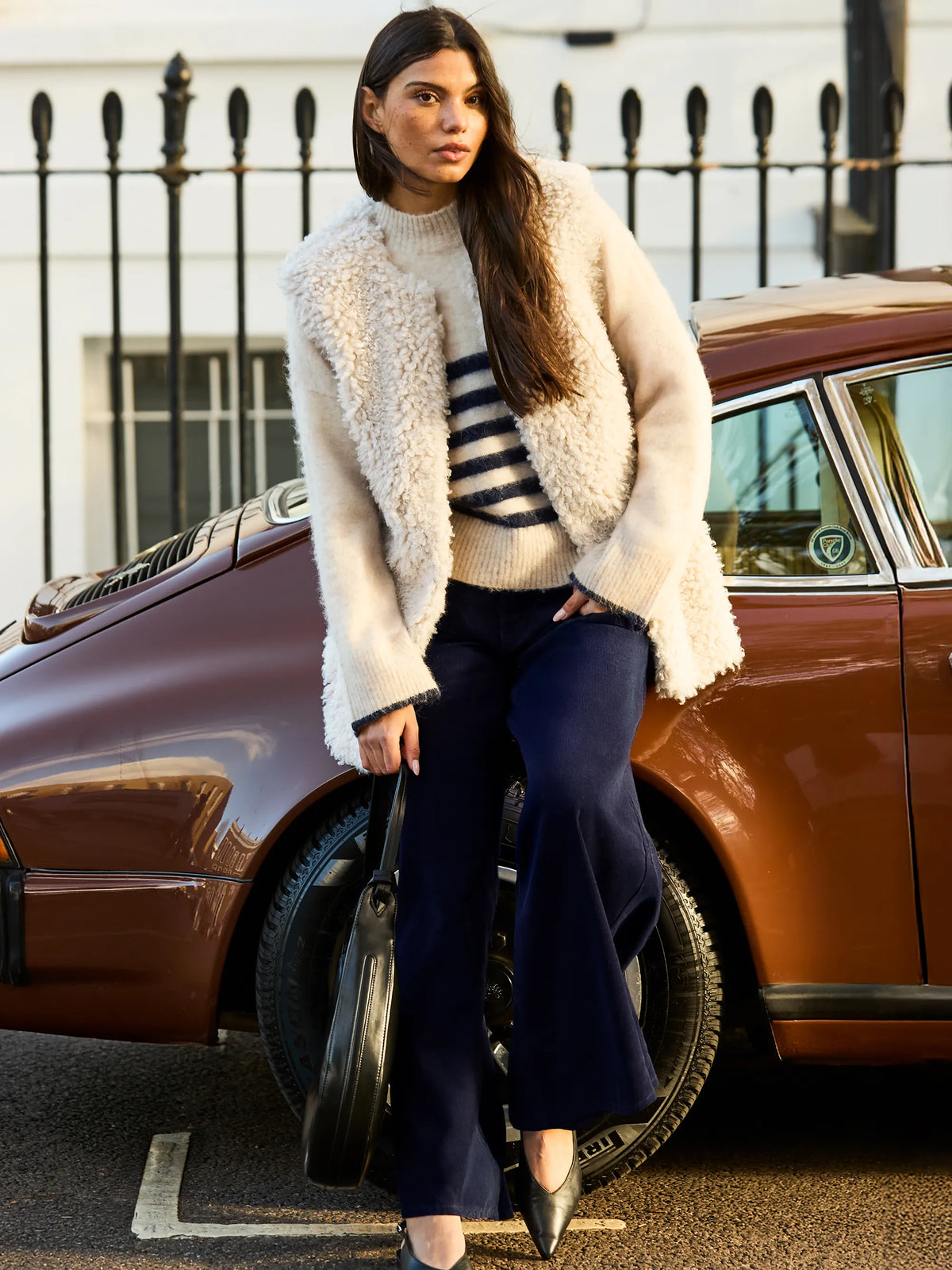 Ivory Faux Shearling Longline Gilet