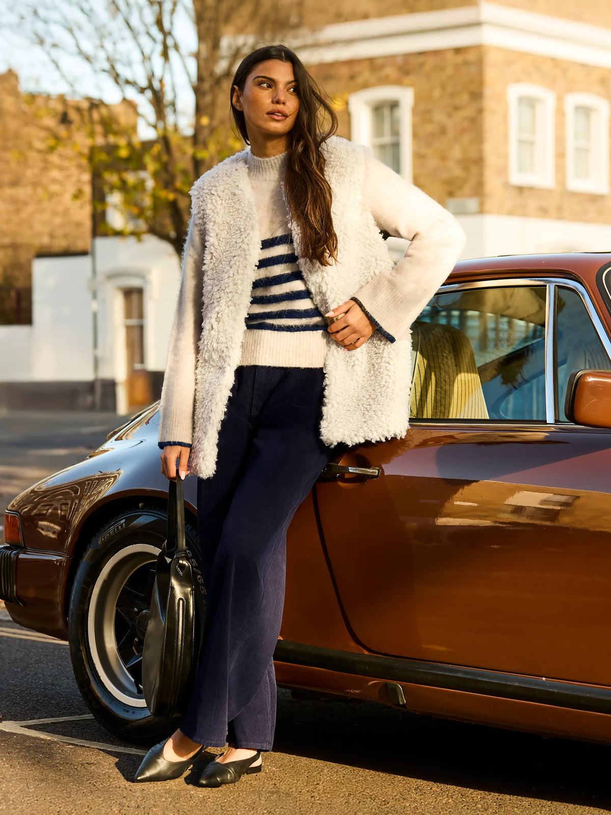 Ivory Faux Shearling Longline Gilet