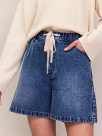 Blue Denim Drawstring Shorts