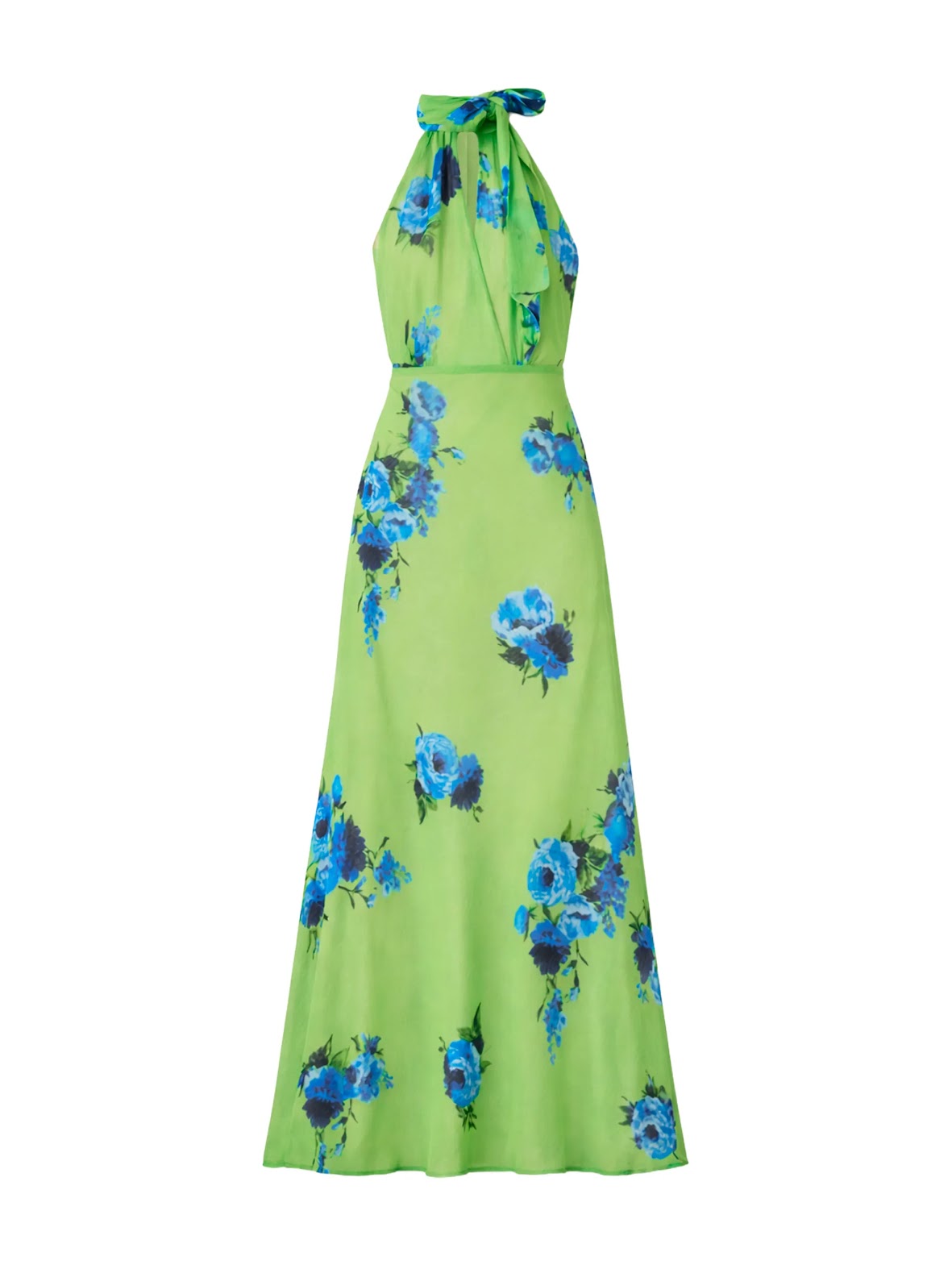 Green floral-print dress with flowing silhouette