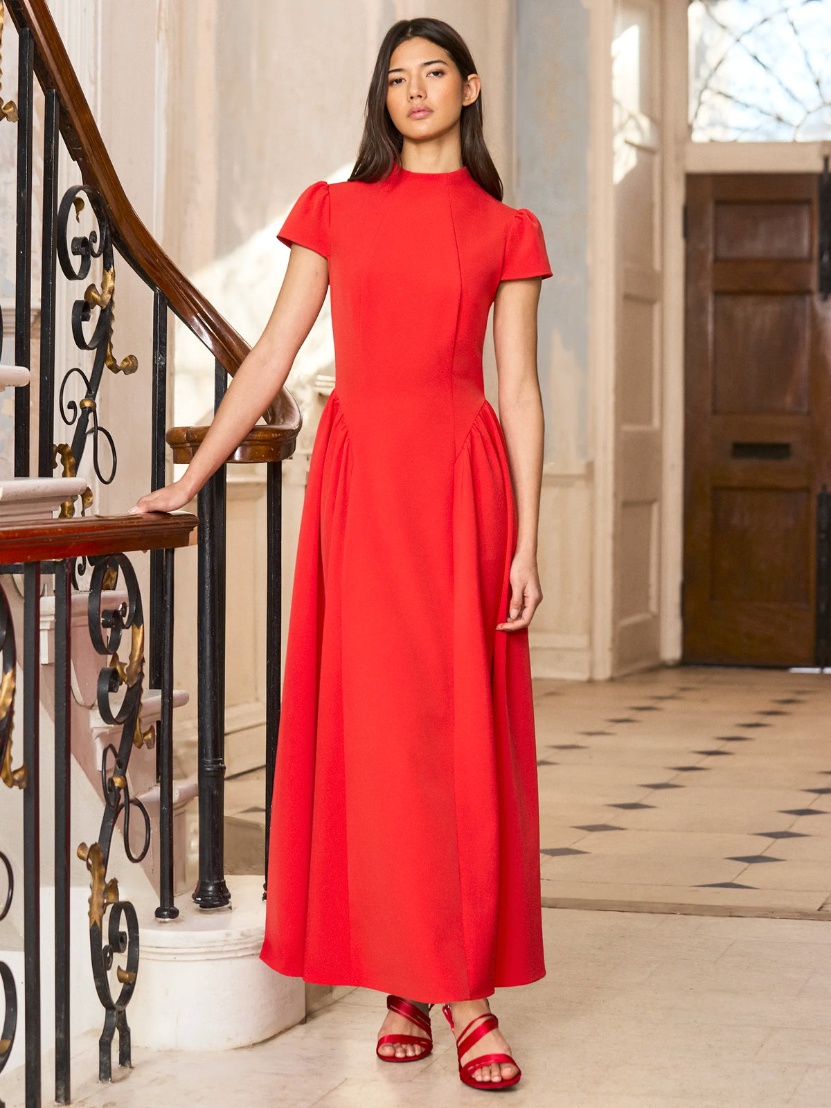 Mariam red maxi dress with softly flared skirt