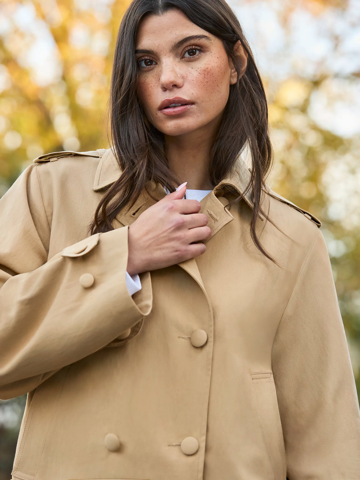 Camel Belted Cropped Trench Jacket