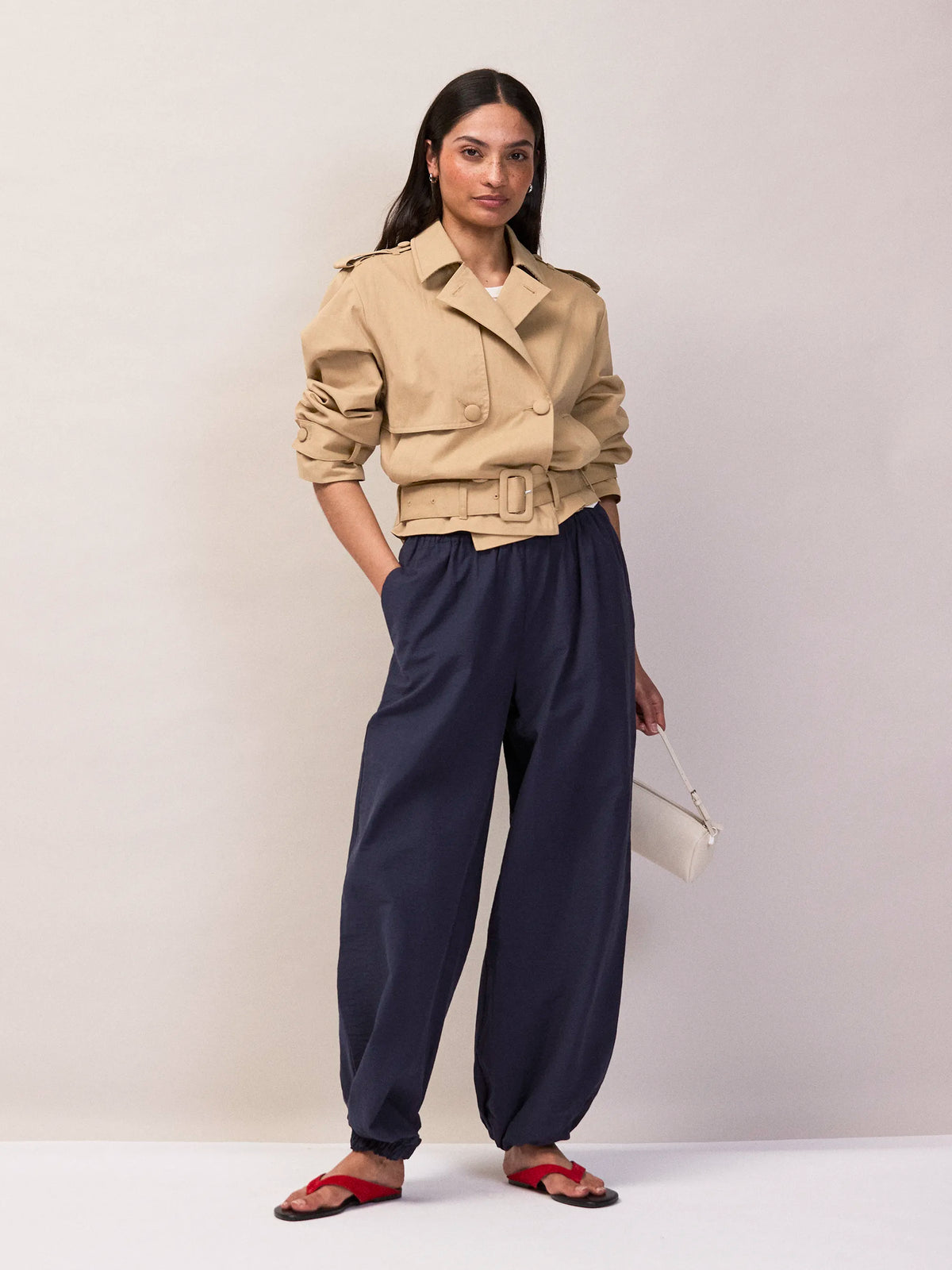 Camel Belted Cropped Trench Jacket