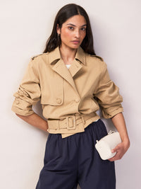 Camel Belted Cropped Trench Jacket