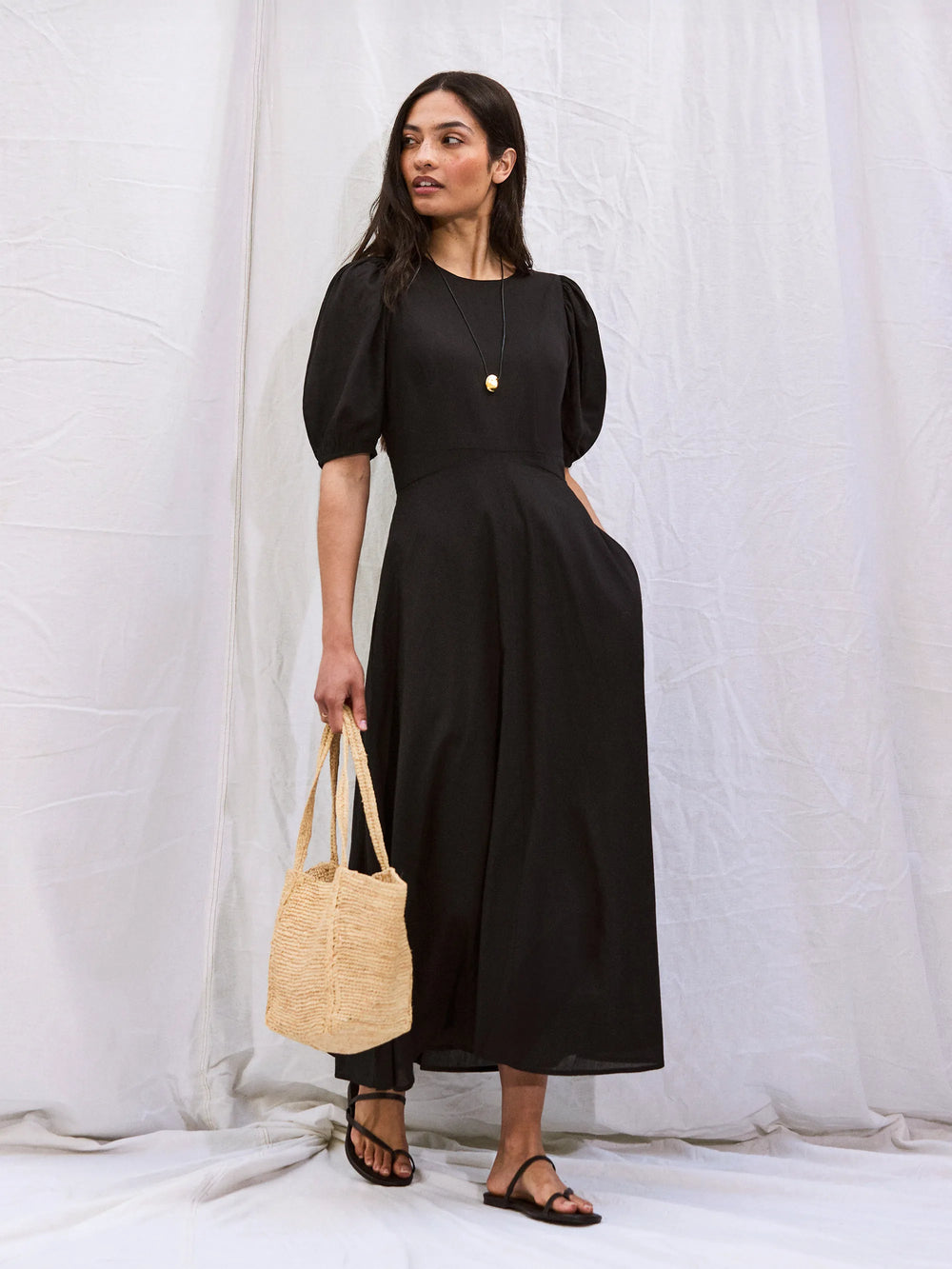 black cotton midi dress with sleeves Buy Friends Like These Black Cotton Mix Ruched Sleeve Midi Dress from Next USA