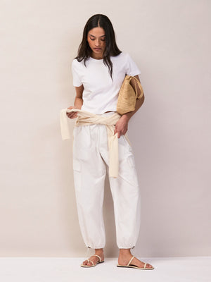 Petite White Cotton Drawstring Cuff Trousers