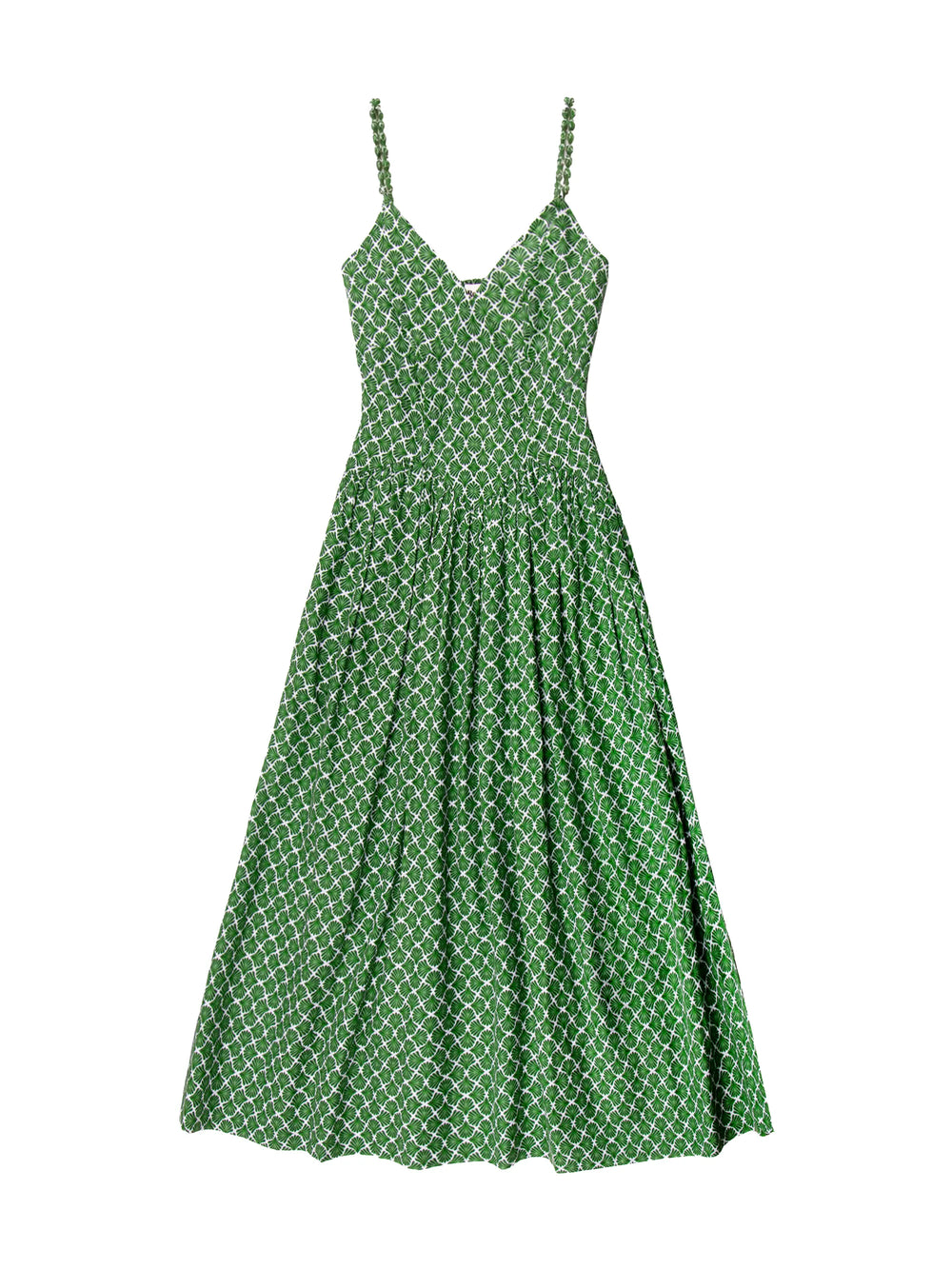 Green Fan Print Beaded Strap Dress Ro&Zo Green Fan Print Beaded Strap Dress Ro&Zo