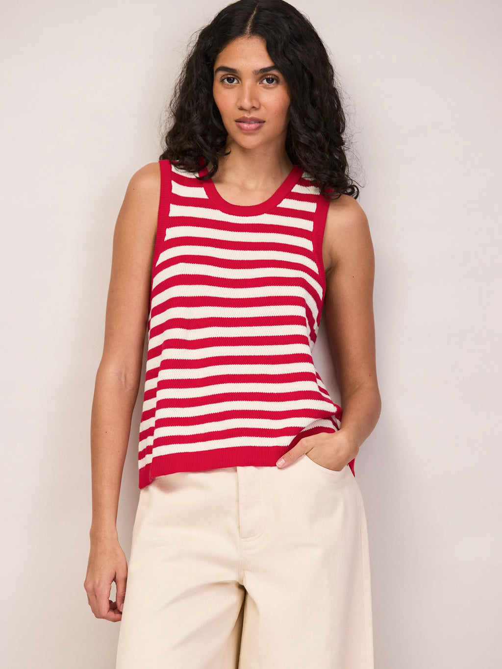 Red Stripe Cotton Knit Shell Top – Ro&Zo