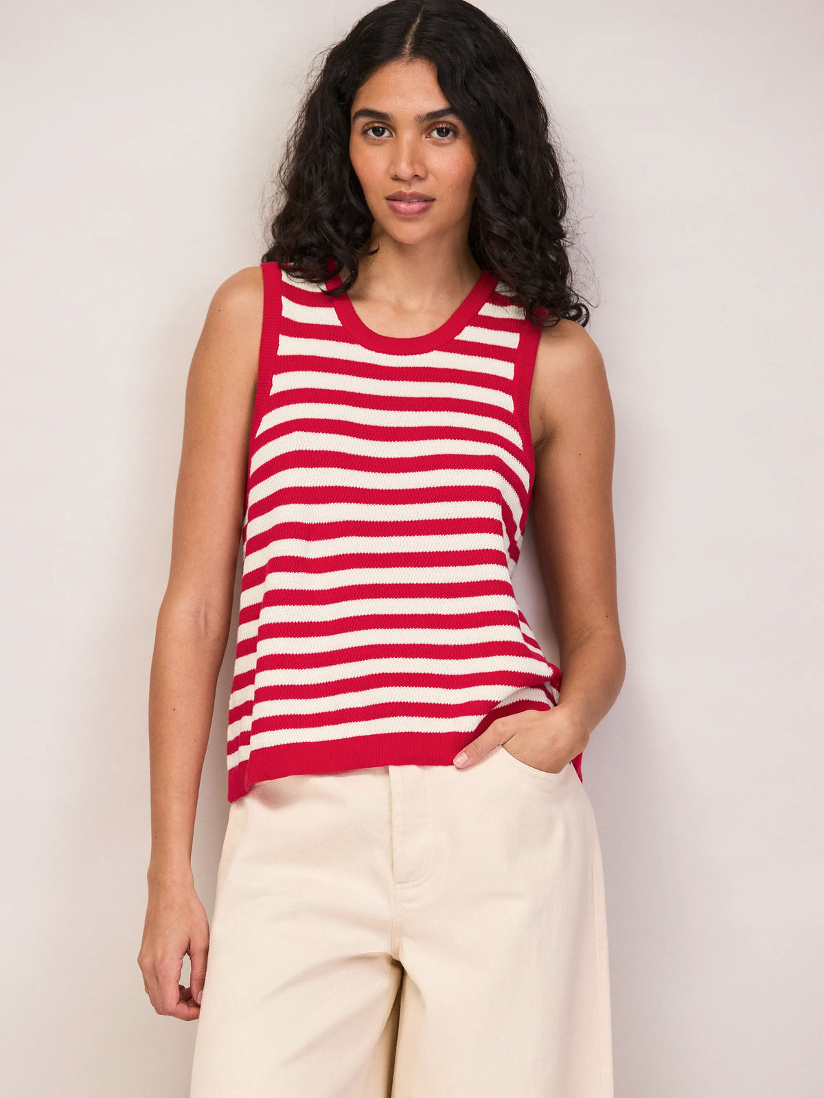 Red Stripe Knit Shell Top