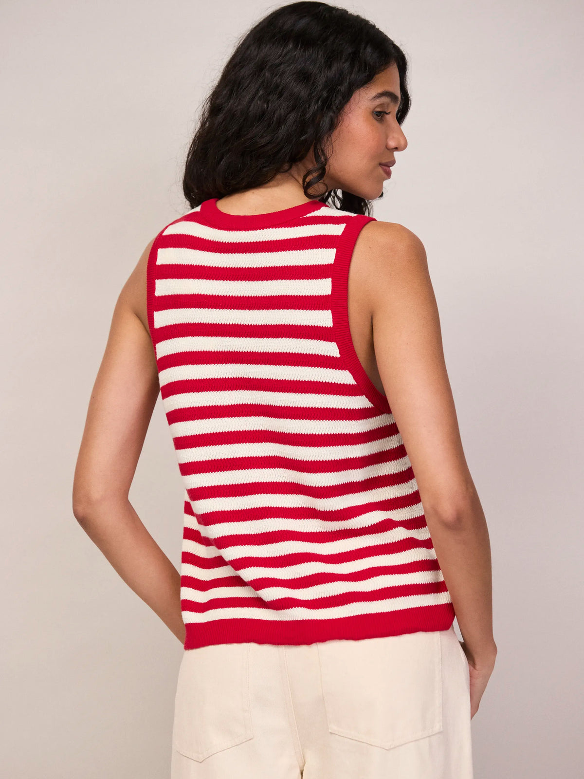 Red Stripe Knit Shell Top Cotton Resort