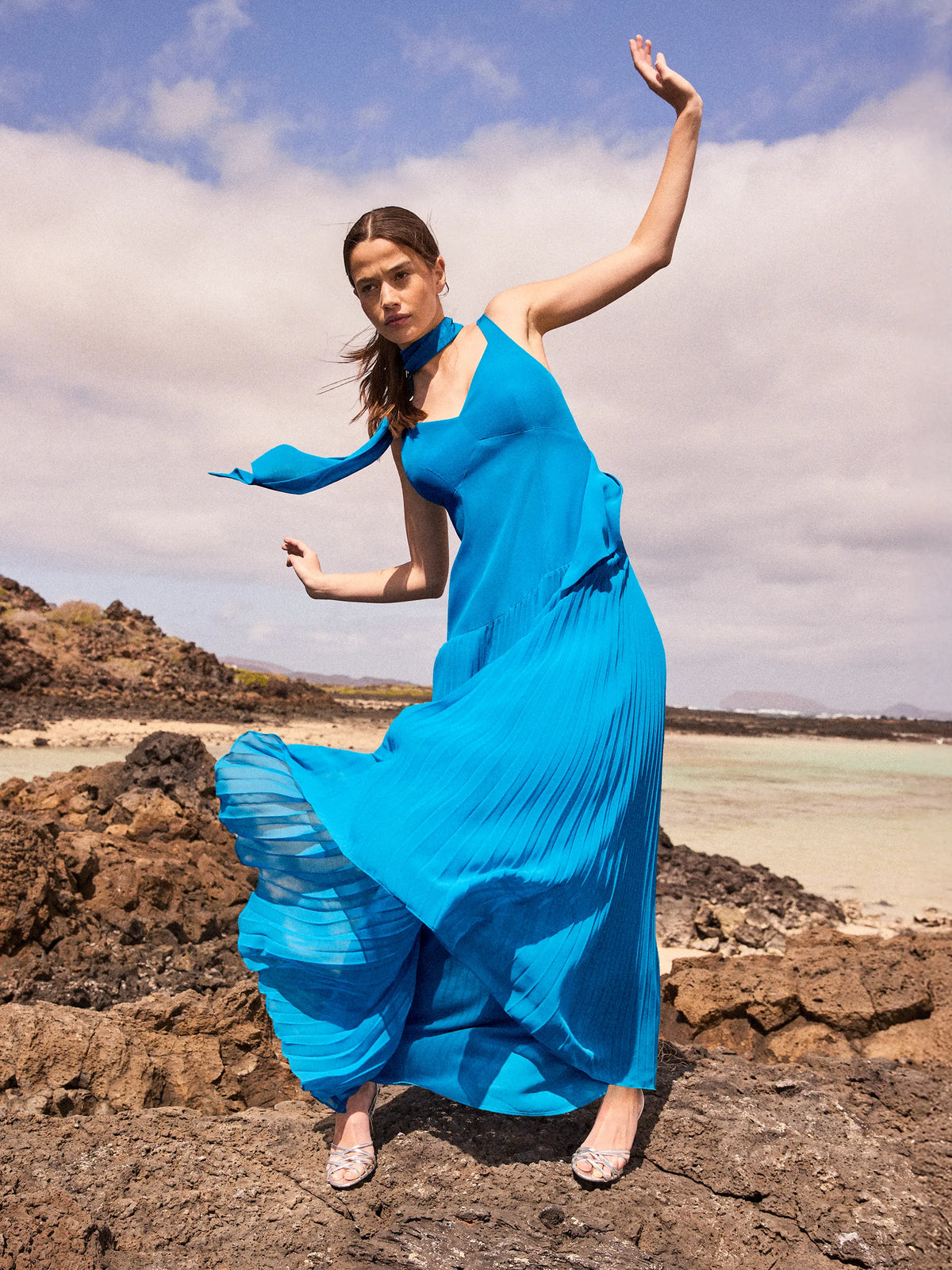 Vivian Teal Pleated Skirt Drop Waist Dress Occasionwear 