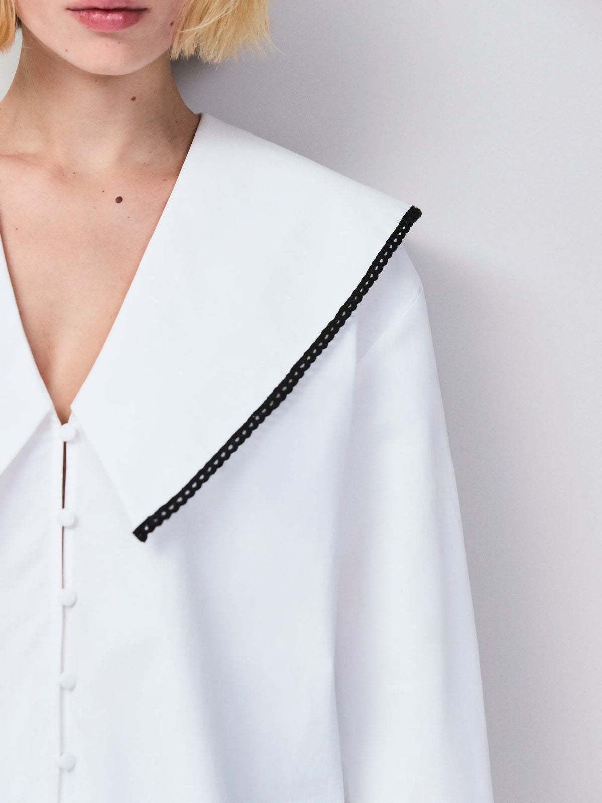 White Cotton Statement Collar Shirt
