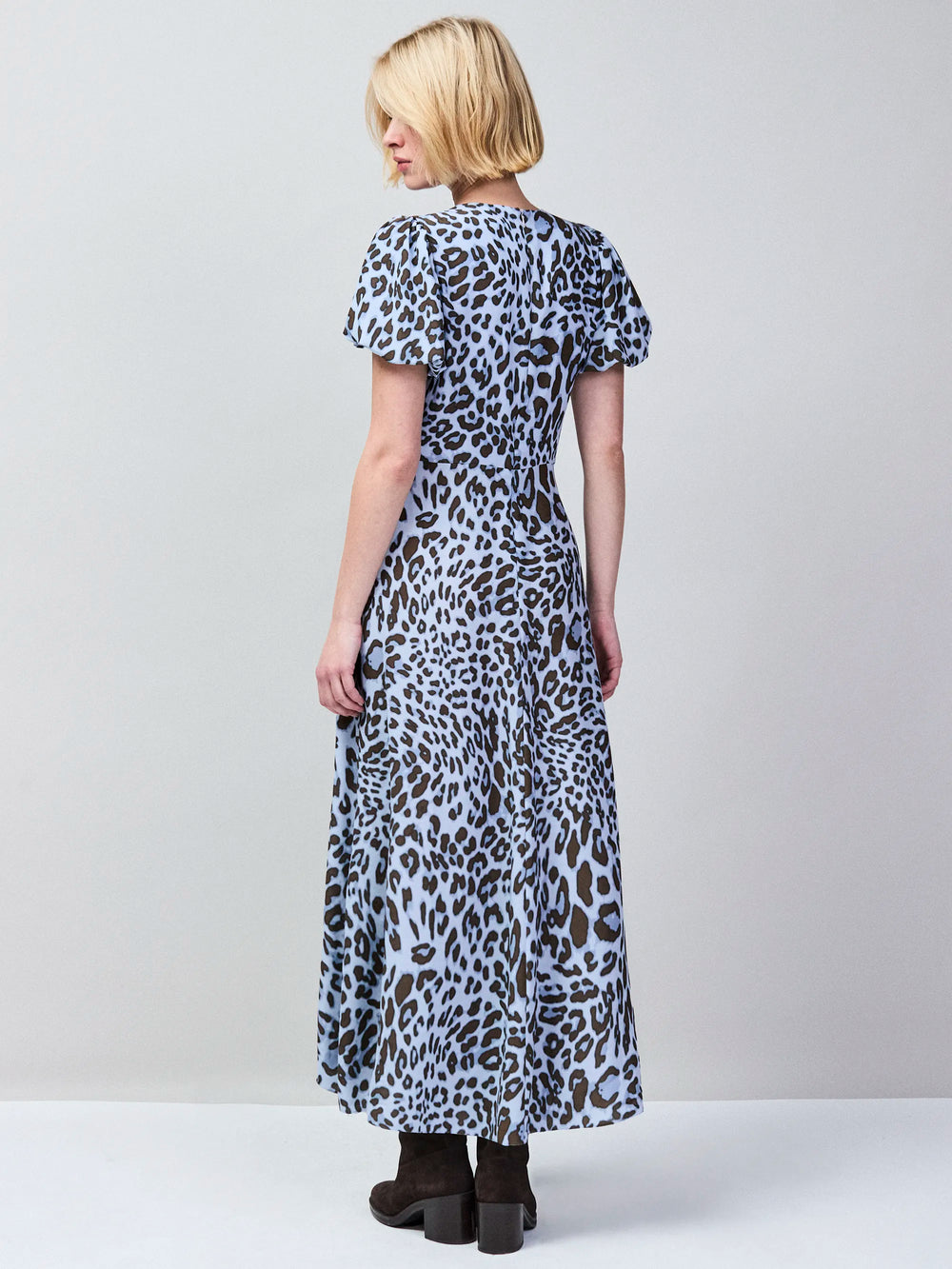 Blue Leopard-Print Button-Detail Dress Ro&Zo Blue Leopard-Print Button-Detail Dress Ro&Zo