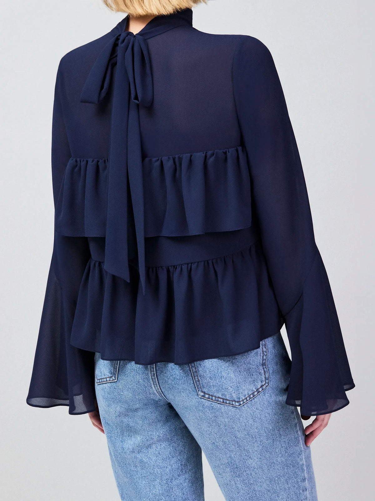 Navy Frill Detail Chiffon Blouse