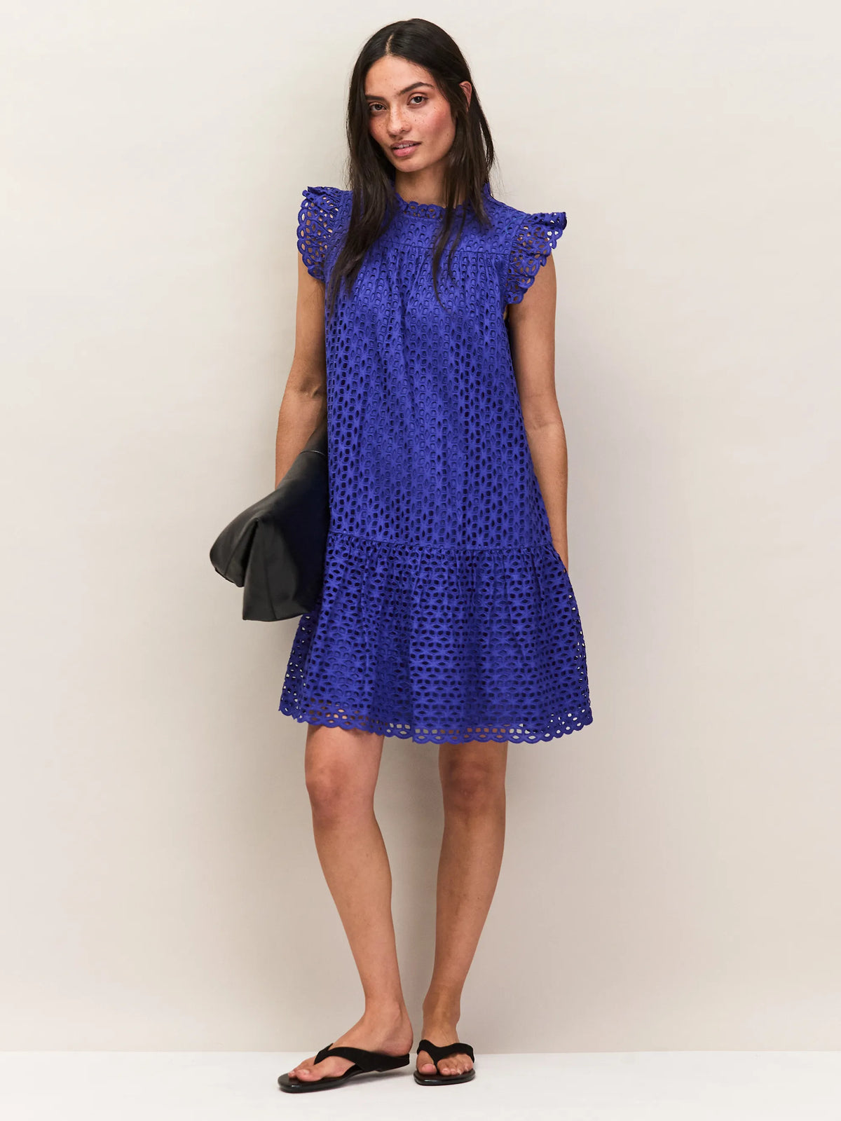 Blue Broderie Mini Dress Cotton Cobalt