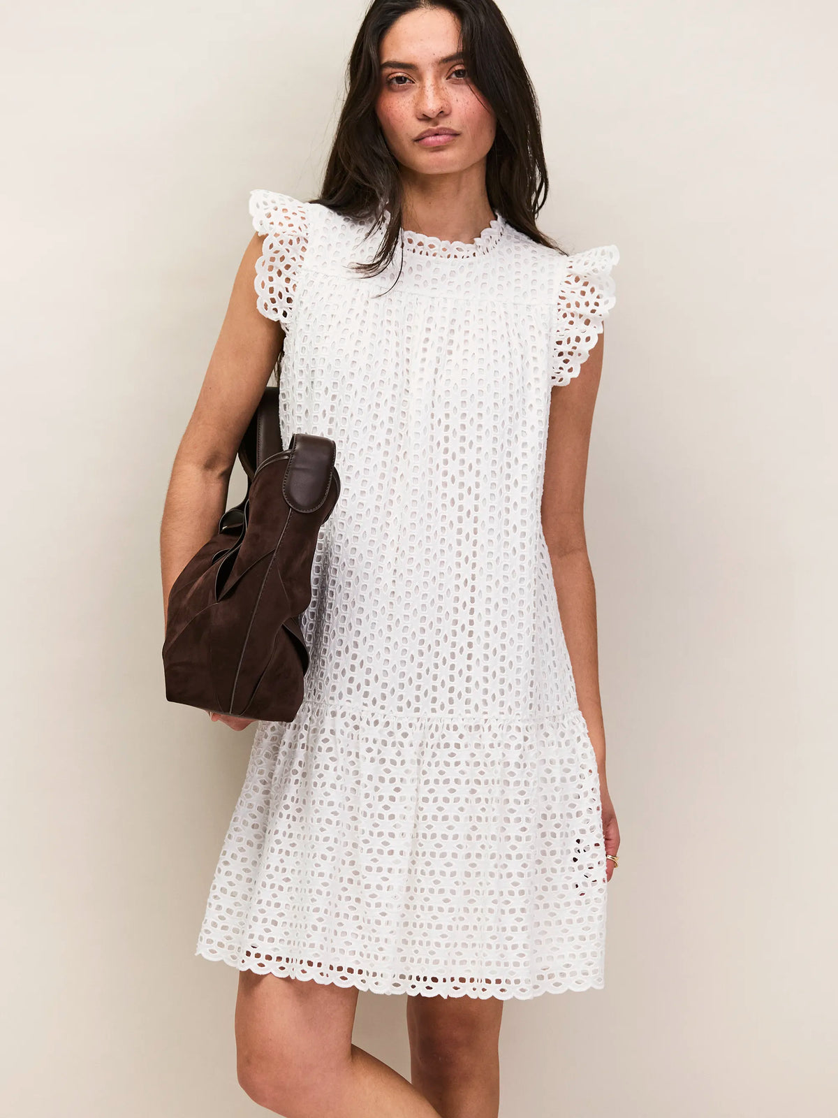 White Broderie Mini Dress Cotton