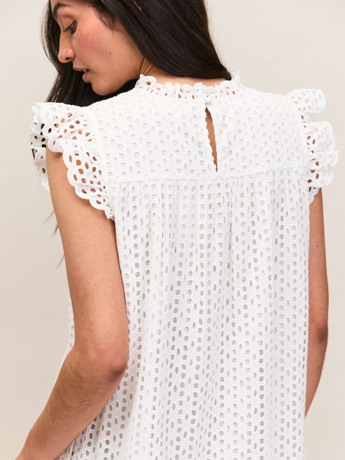 White Broderie Mini Dress Cotton