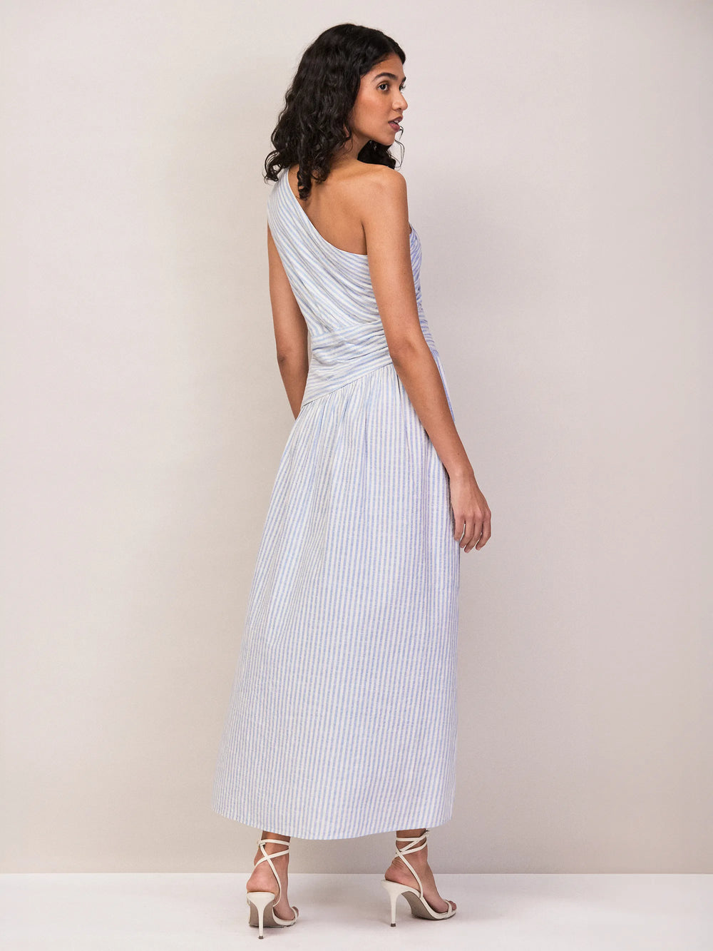 Petite Blue And White Stripe Cotton One Shoulder Dress – Ro&Zo