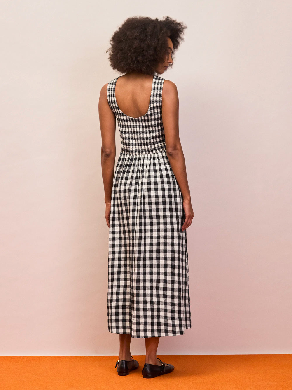 Mono Gingham Cotton and Linen-Blend Shirred Midi Dress Ro&Zo Mono Gingham Cotton and Linen-Blend Shirred Midi Dress Ro&Zo