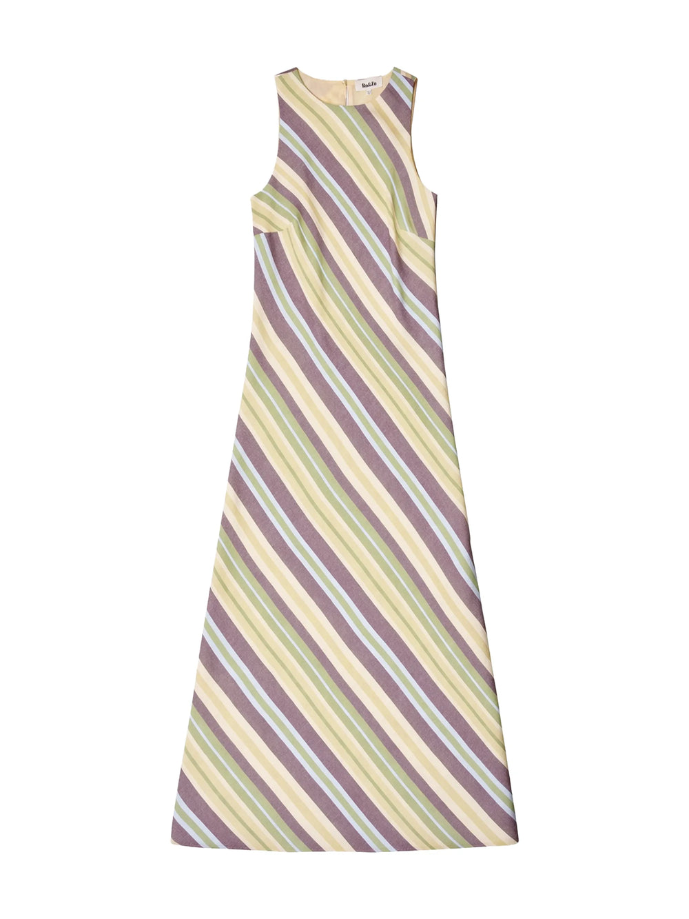 Green Stripe Racer-Neck Tie Back Dress With Linen Ro&Zo Green Stripe Racer-Neck Tie Back Dress With Linen Ro&Zo
