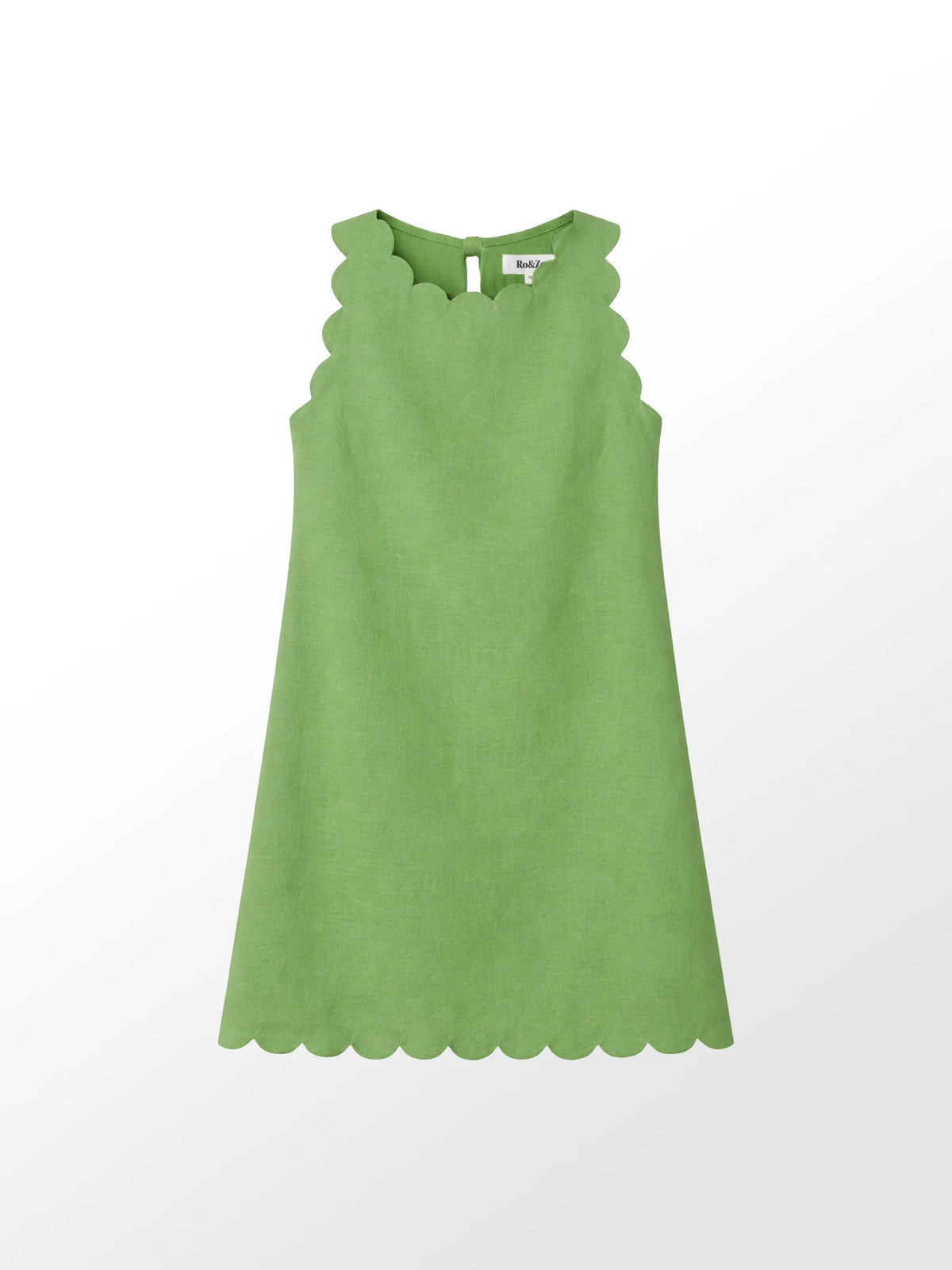 Petite Green Scallop Edge Mini Dress With Linen