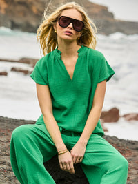 Green Frill Neck Cheesecloth Top